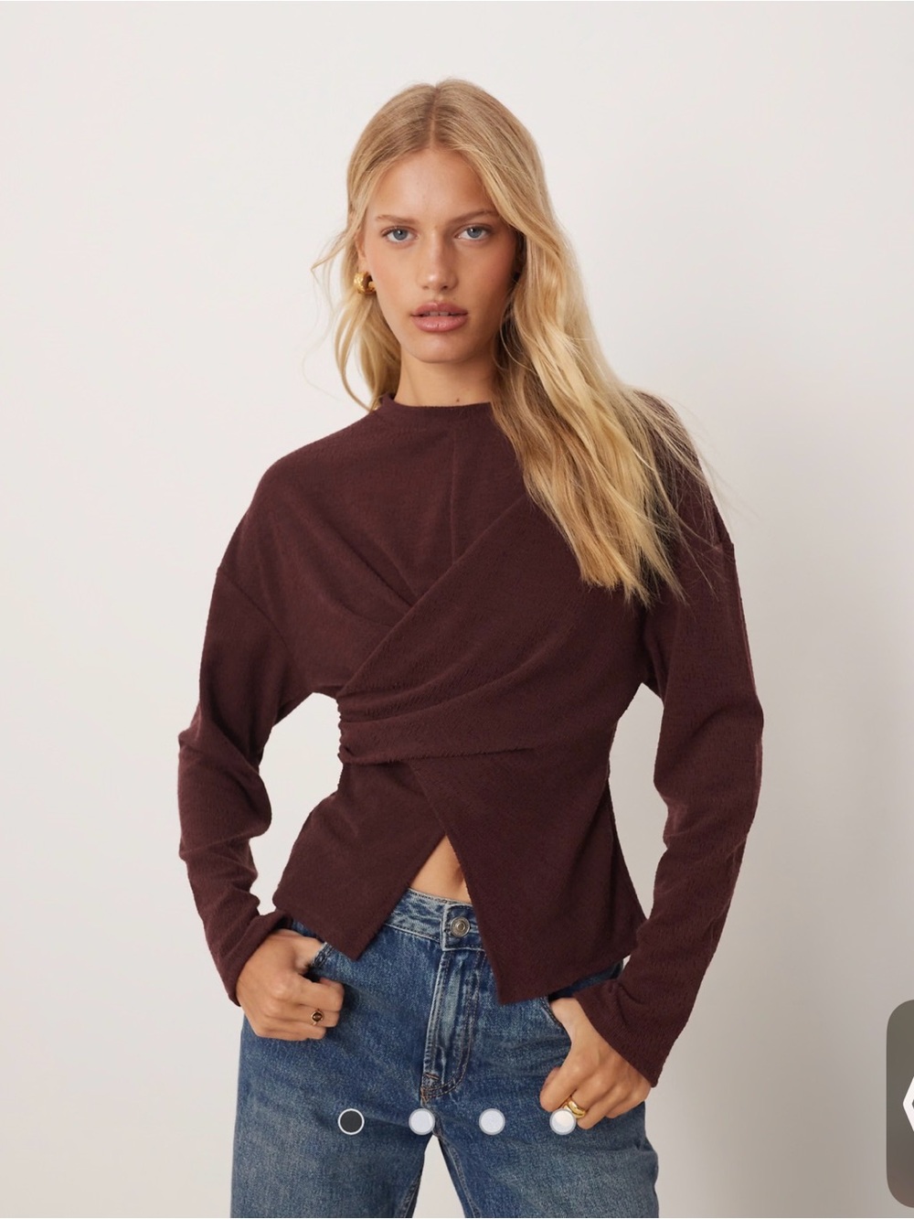 ASOS Twist-Front Long Sleeve Top in Wine